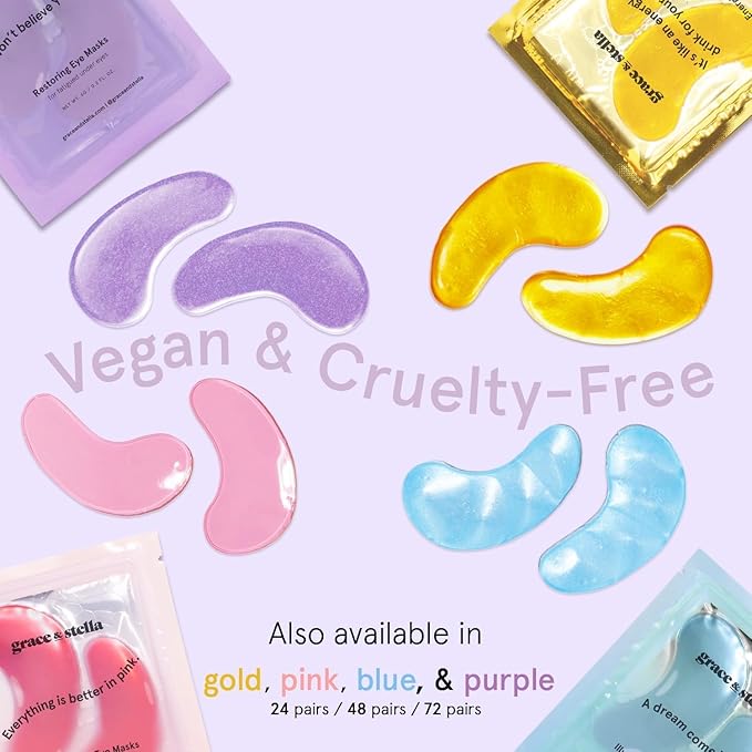 grace & stella Retinol Under Eye Patches for Puffy Eyes & Dark Circles - Restoring Gel Under Eye Masks with Hyaluronic Acid - Christmas Gifts for Teens, Birthday Gifts for Women (Purple, 24 Pairs)