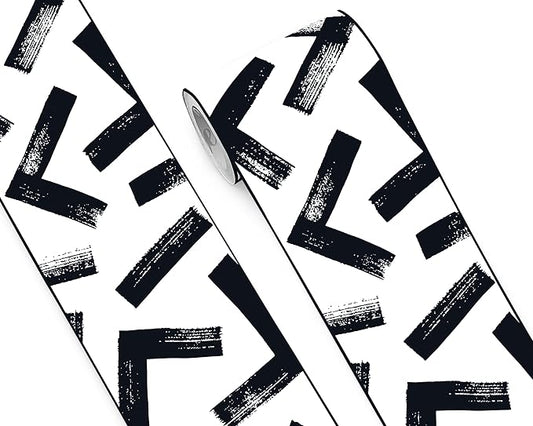 FLFK Black and White Design Wallpaper Border - Peel and Stick Wall Paper, Self Adhesive Removable PVC Borders Sticker, Modern Waterproof Trim for Home Decor, 8" x 240"