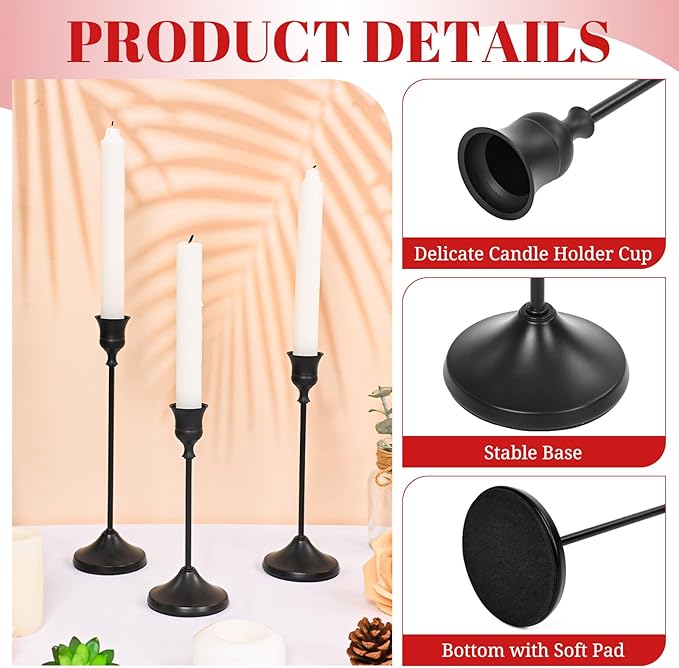 Candlestick Holders 45 PCS, Metal Taper Candle Holder, Matte Black Candle Holders for Pillar Candles, Vintage Dining Table Centerpiece Decorations for Wedding Party Christmas Halloween Decor