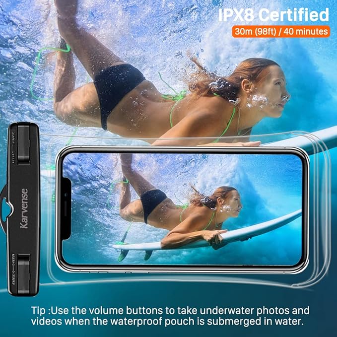 Karvense Waterproof Phone Pouch/Case, 4 Pack Large Water Proof Phone Pouch for iPhone, Samsung Galaxy & Pixel, IPX8 Phone Water Protector Pouch for Travel, Vacation, Beach, Pool, Cruise Essentials
