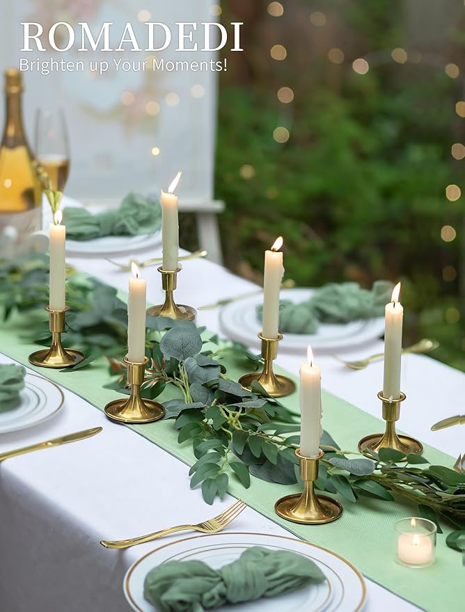 Romadedi Gold Candlestick Candle Holders - Brass Taper Holders Candle Stick for Wedding Table Centerpiece Festive Christmas Mantel Decoration Home Decor, Set of 12