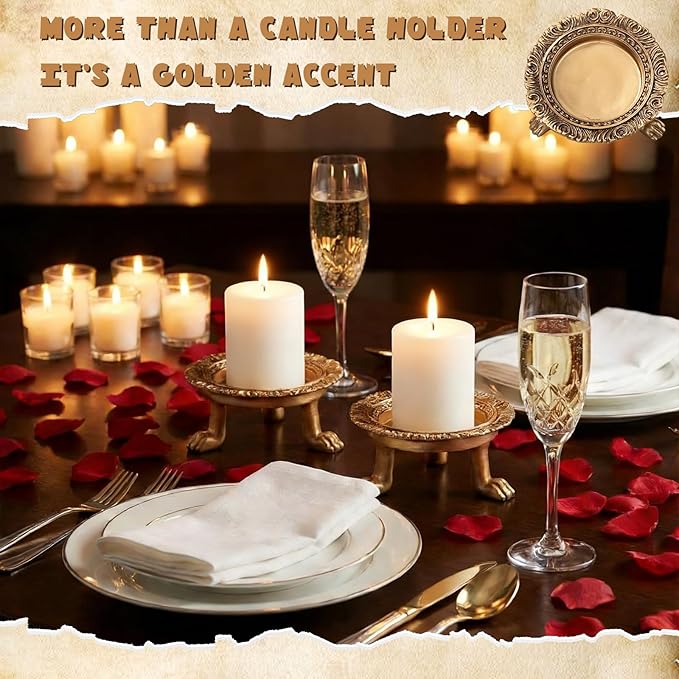 1 Pack Brass Color Candle Holder Pedestal Dish Stand Gold Vintage Tray Clawfoot Plate Decor for Jewelry Wax Ring Trinket