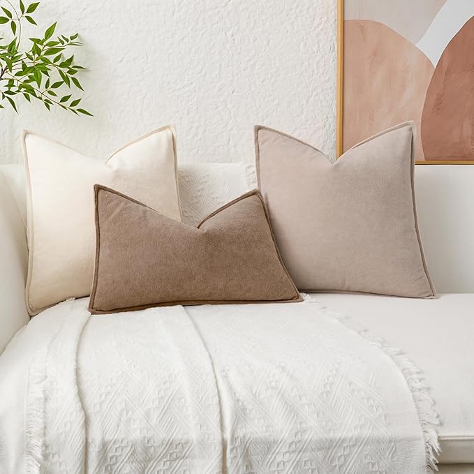 Kevin Textile Waterproof Decorative Pillow Covers Khaki 12x20 Inch Pack of 2 Soft Boucle Textured Lumbars Cushions Elegant Accent Pillows for Couch Sofa Chair Bed Home Decor Indoor Outdoor