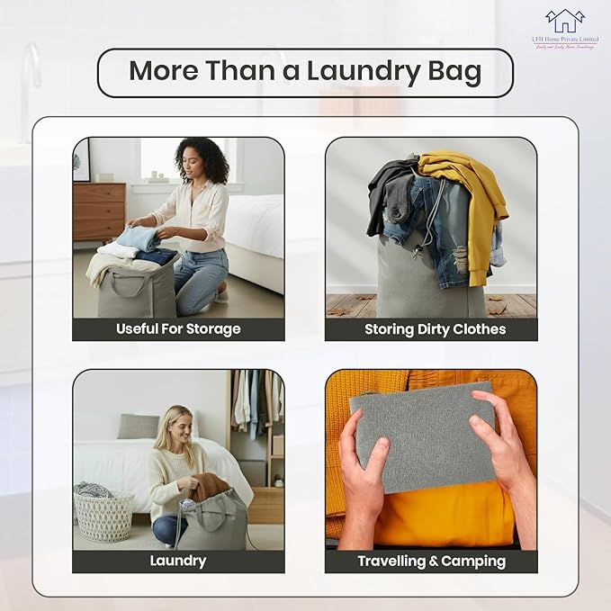 LFH Home Cotton Canvas Large Laundry Bag with Handle, Heavy Duty Drawstring Closure Washable Laundry Bags, School Travel, Home, Hotel, College Dorm, Organizer Sack, Toys 20x30-Grey, Thanks Giving