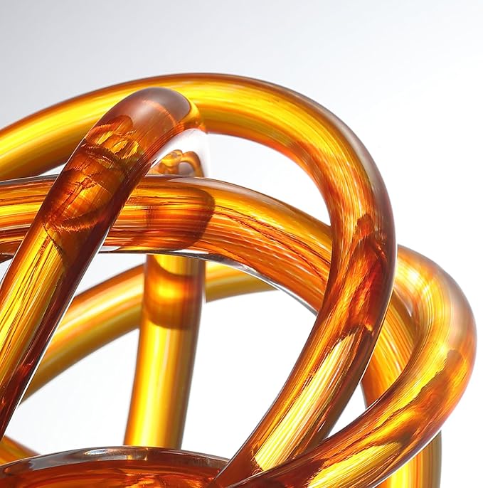 Luxury Lane Hand Blown Infinity Knot Sommerso Decorative Glass Ball for Bowls Home Decor 8 inch Tall Orbit Centerpiece Table Decoration Sculpture Ombre Red