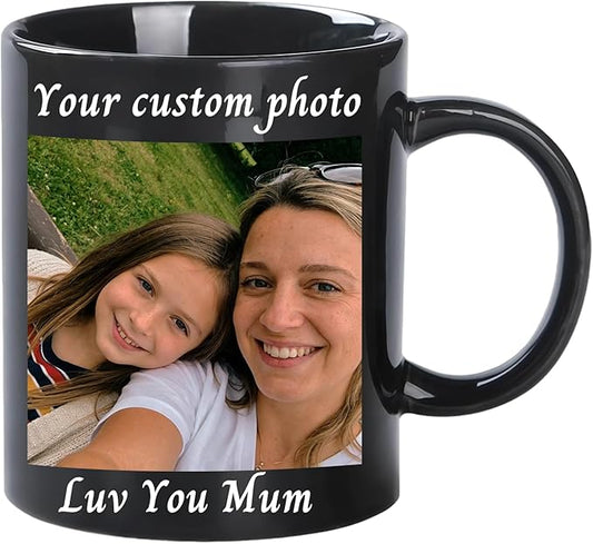 Personalized Coffee Mug with Photo Design, Mom Birthday Gifts Custom Mug Premium Ceramic Coffee Cups for Daily Use, Birthday Gifts for Mom, Presents for Mama, Gifts for Women(Black