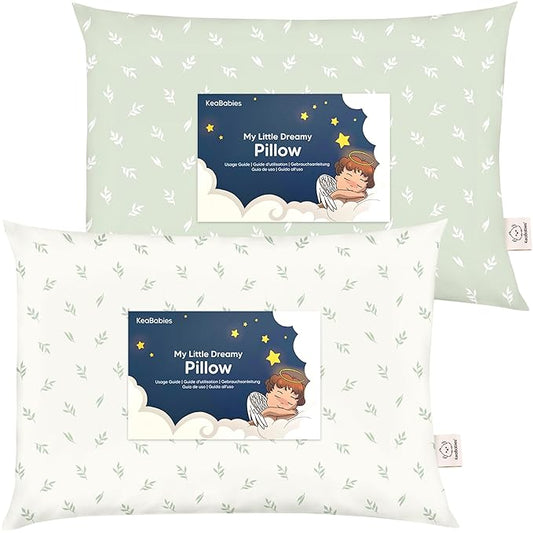 KeaBabies 2-Pack Toddler Pillow 13x18 - Soft Organic Cotton Kids Travel Bed Pillows for Sleeping, School, Nap, Machine Washable, Toddlers 2 to 5, Pillowcase Sold Separately (Herb)