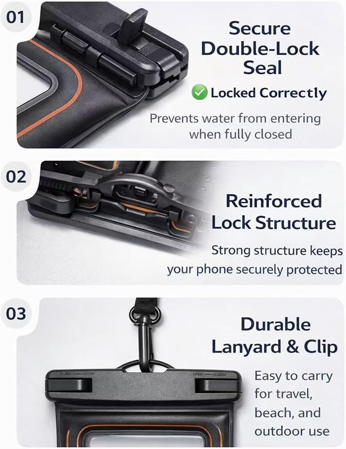 2-Pack IPX8 Floating Waterproof Phone Pouch, Dry Bag with Lanyard, Fits up to 7.2”, Compatible with iPhone 16/15/14/13 Pro Max, Galaxy S25/S24 Ultra, Pixel for Snorkeling, Kayaking (White-White)