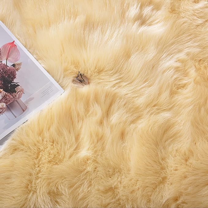 Latepis Yellow Runner 2x6 Fluffy Rug Faux Sheepskin Fur Rug for Bedroom Living Room Décor Cushion Fuzzy Boho Rugs, Runner