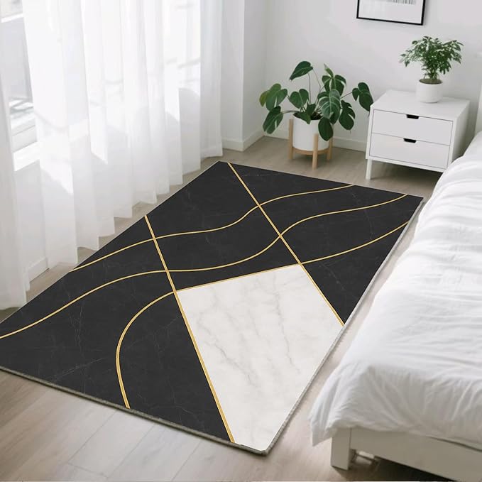Geometric Marble Rug - 2x4 Rug, Abstract Lines Hallway Rugs, Luxury Marble Runner Rugs, Washable & Non Slip Small Carpet Home Decor