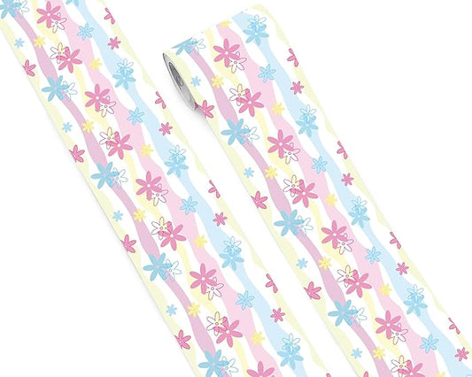 FLFK Wallpaper Border, Rainbow Flowers Peel and Stick Wall Border Self Adhesive Wall Paper Borders for Bedroom Living Room Girl's Room Kitchen Bathroom 5"x240"
