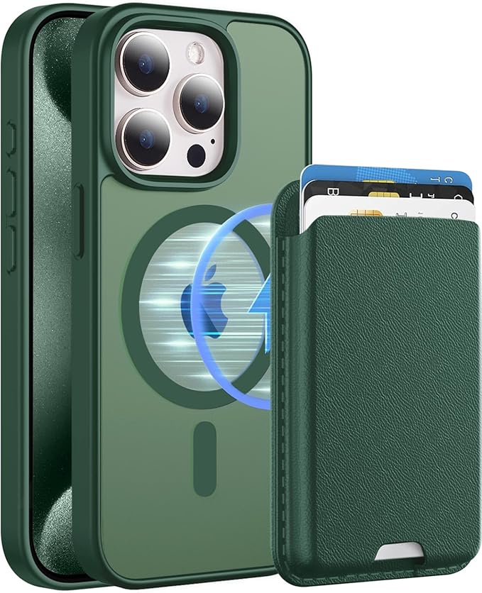 Ntwinro Magnetic for iPhone 12 & iPhone 12 Pro Case (Compatible with MagSafe) with Detachable Wallet & Card Holder for 3 Cards [RFID Blocking] Military Grade Protective Slim Phone Cover, Green