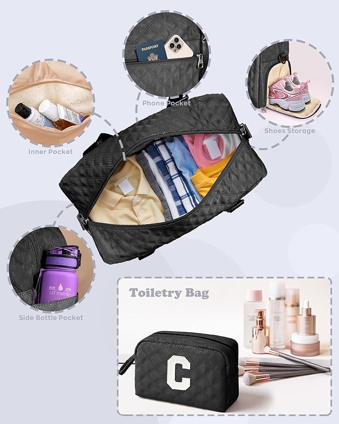Elilier Carry on Bag Girls, Birthday Gifts Teen Girl Gift, Initial Travel Duffel Bag, Overnight Bag Girlfriend Birthday Kids Gifts, Gifts for Women, Mom, Sister, Teacher, Teen Girls