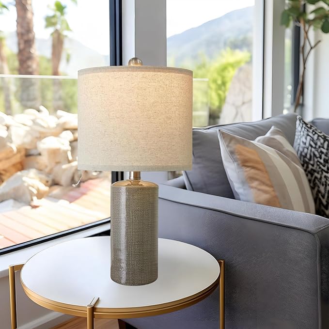 20.25" Small Table Lamps Set of 2 Modern Ceramic Lamps for Living Room Farmhouse Bedside Lamps Boho Lamps for Night Stands Grey Bedroom Lamp Side End Table Lamps