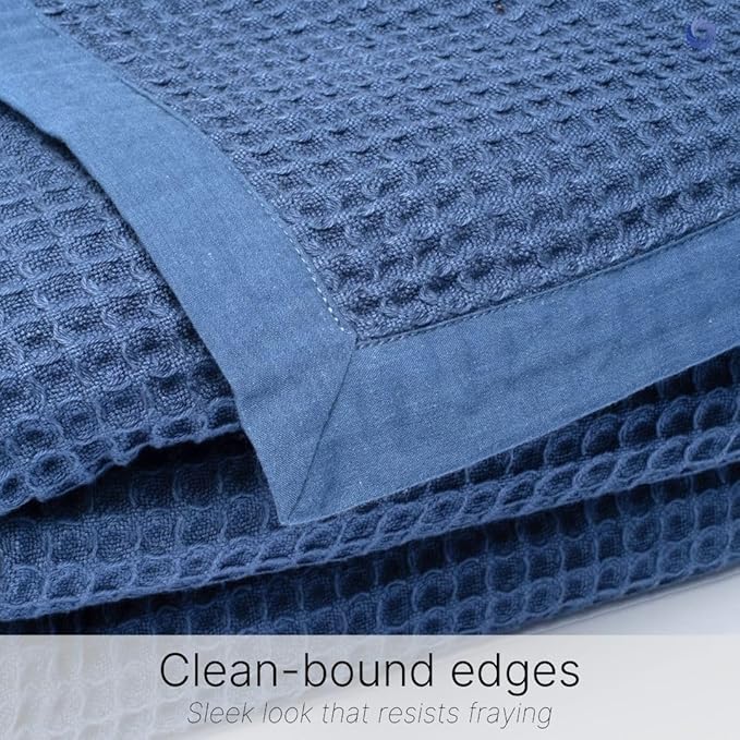 GOTS Certified Organic Cotton Waffle Weave Blanket, Twin Bed Size, 66"X90"Cozy Throw Blanket for Couch, Modern Home Decor, Throw Blankets,Comfy Waffle Blanket Soft Bed Blankets -Navy Blue