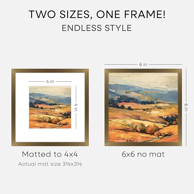 Homeforia 6x6 Picture Frames Bronze, High End Metal 6 x 6 Square Photo Frame with Mat 4 by 4, 6x6 Brass Frame Matted to 4x4 inch Print, 6by6 Wall or Tabletop Frames, Tempered Glass, Wall Kit, Set of 1