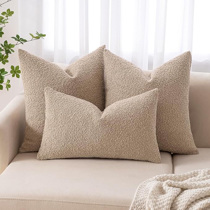 MIULEE Textured Boucle Throw Pillow Cover Khaki Accent Solid Lumbar Pillow Case Decorative Soft Pack of 1 Couch Cushion Chair Sofa Bedroom Livingroom Home Decor,12x20 Inch