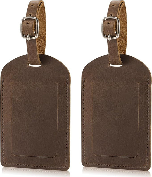 Ringsun Genuine Leather Luggage Tag for Suitcases ID Tags Bag Tags for Luggage (2 Pack)