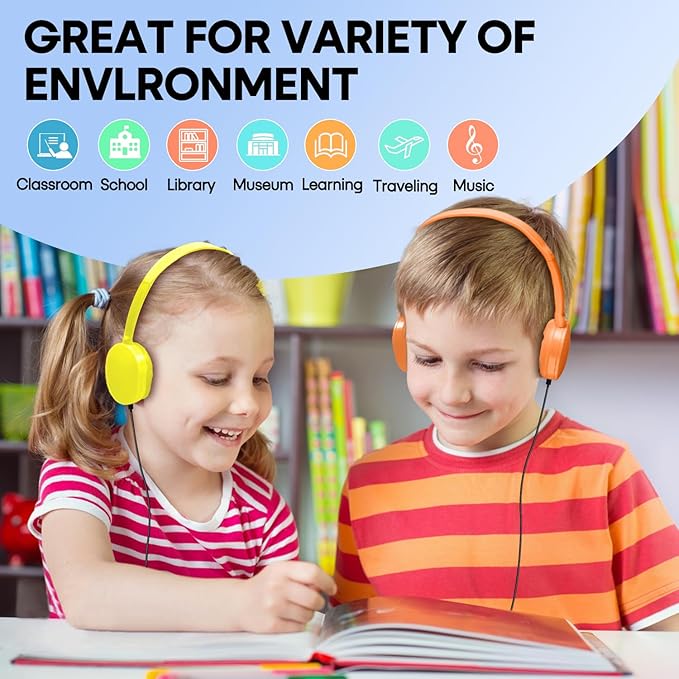 50 Pack Kids Headphones Bulk for Classroom School K-12, Wholesale Wired Student Headaets Adjustable 3.5mm Jack for Chromebook Laptop PC (HY104,50 Mixed)