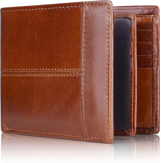 Swallowmall Mens Wallet Rfid Blocking Genuine Leather Bifold Wallets with 1 ID Window 15 Card Slots