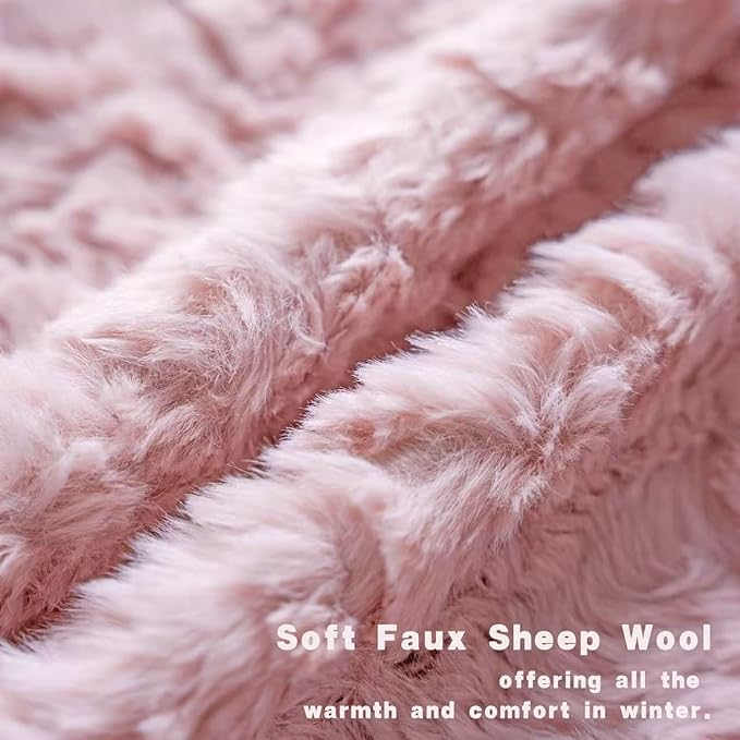 Neelvin Set of 2 Faux Fur Throw Pillow Covers 16x16 Inch Pink Cozy Soft Solid Decorative Pillowcases Thick Plush Sheepskin Cushion Case for Chair and Couch Sofa Bedroom