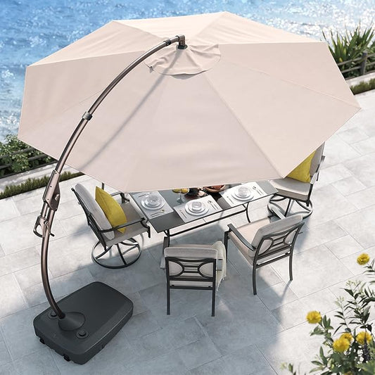 Grand patio 12FT Offset Umbrella Outdoor Round Aluminum Cantilever Umbrella with Base for Garden Deck Poolside (Champagne, 12 FT)