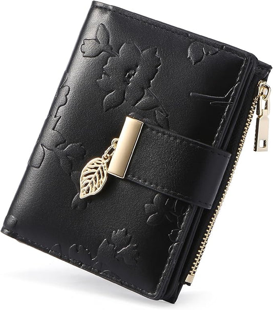 yiijay Small Wallet Women RFID Blocking Leather Bifold Wallet Credit Card Holder for Women Ladies Compact Wallet Mini Purse With Zipper Pocket