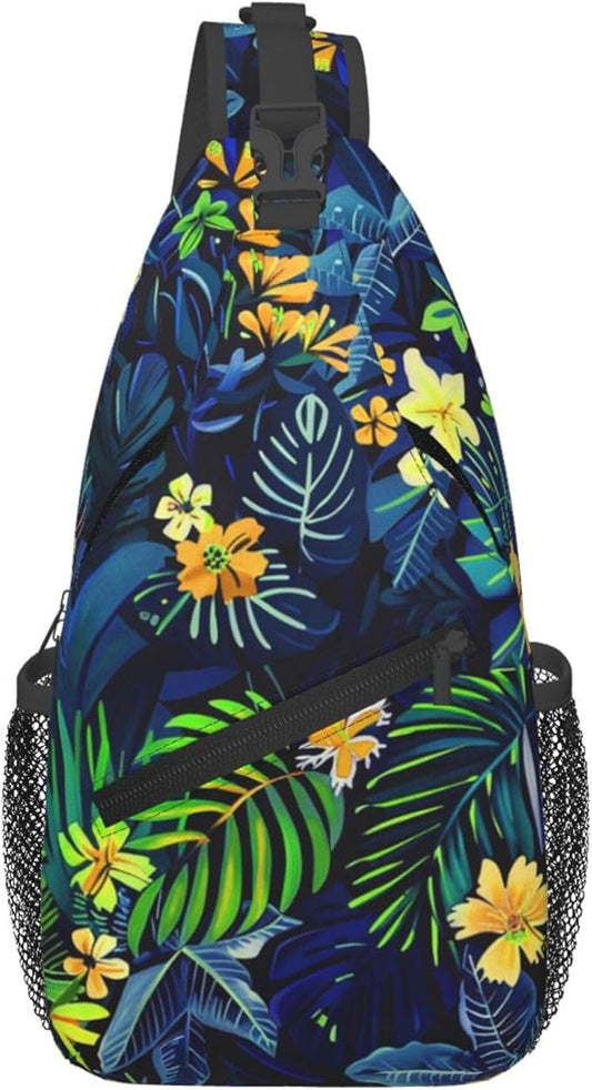 Hawaii Tropical Palm Sling Backpack Crossbody Bag Casual Chest Bags Travel Hiking Daypack Shoulder Bag for Women Men