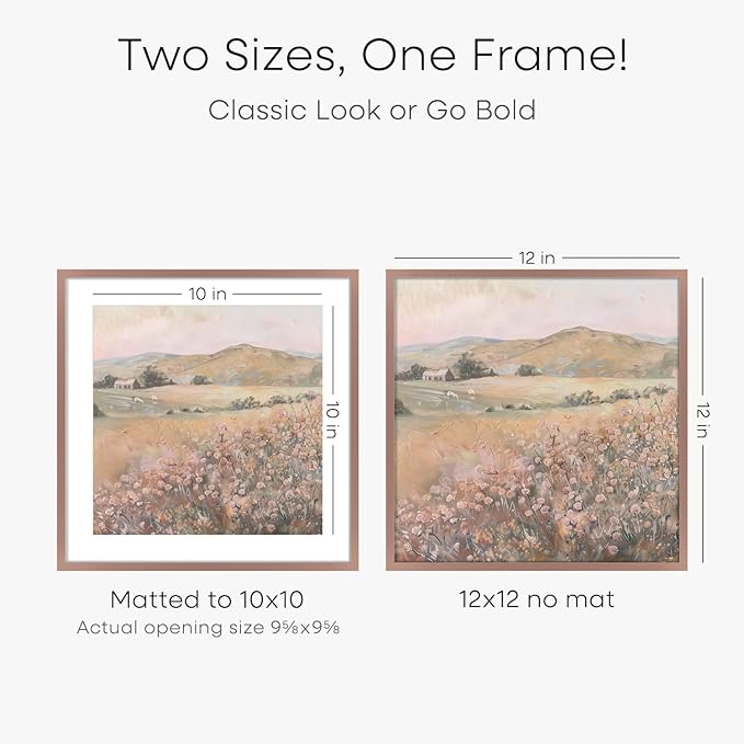 Homeforia Mocha 12x12 Picture Frames, High End Metal 12 x 12 Square Poster Frame with Mat 10 x 10 Photo, 12x12 Mocha Frame Matted to 10x10 Print, 12by12 Thin Frames, Tempered Glass, Wall Kit, Set of 1