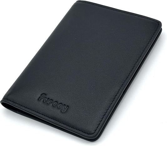 Passport holder for travel, Genuine Nappa Leather Passport Cover with RFID blocking. A must-have Airport Travel safety essentials for both men and women.(Black/Gray)