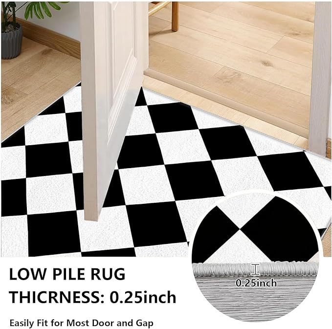 Checkered Rug, Black White Rug, Washable Rugs 6x8, Geometric Rhombus Plaid Area Rugs, Grid Gingham Carpet for Living Room Non Slip Home Decor