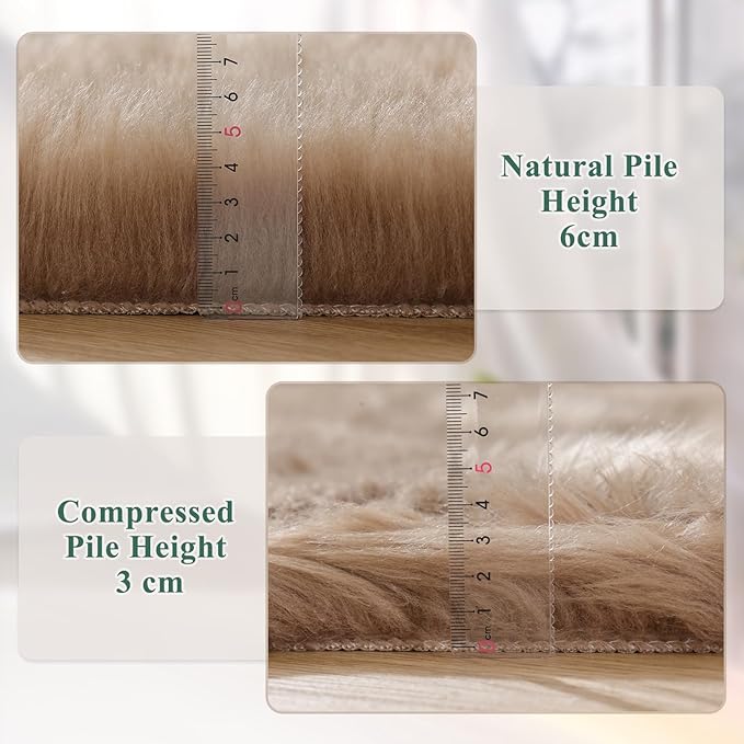Faux Sheepskin Beige 3x5 Fluffy Fur Washable Area Rugs for Bedroom Shaggy Carpet for Living Room Nursery Rug Cute Home Décor