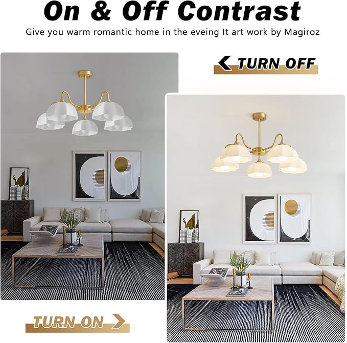5 Light Modern Gold Chandelier Milk Glass Sputnik Pendant Light Mid Century Nordic White Ceramic Kitchen Island Hanging Lights Dining Room Lighting Fixtures Over Table Chandelier MPL13-5 GD
