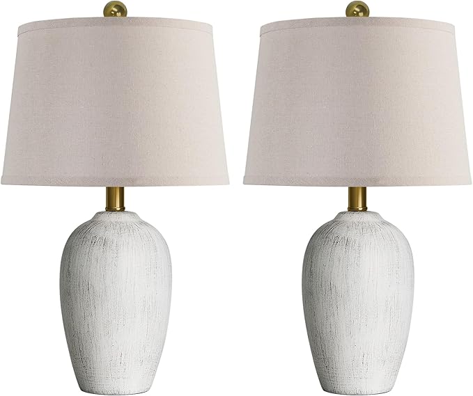 21'' Set of 2 Rustic Ceramic Table Lamps for Living Room Bedroom, Farmhouse Vintage Nightstand Lamps for Office Entryway End Table, 2 Bulbs Included