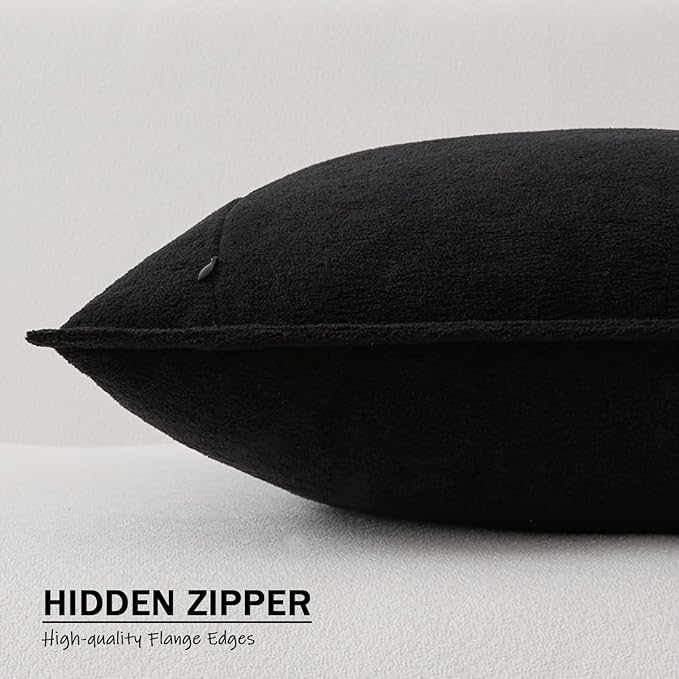 Kevin Textile Waterproof Decorative Pillow Covers Black 22x22 Inch Pack of 2 Soft Boucle Textured Euro Pillowcases Elegant Accent Pillows for Couch Sofa Chair Bed Home Decor Indoor Outdoor