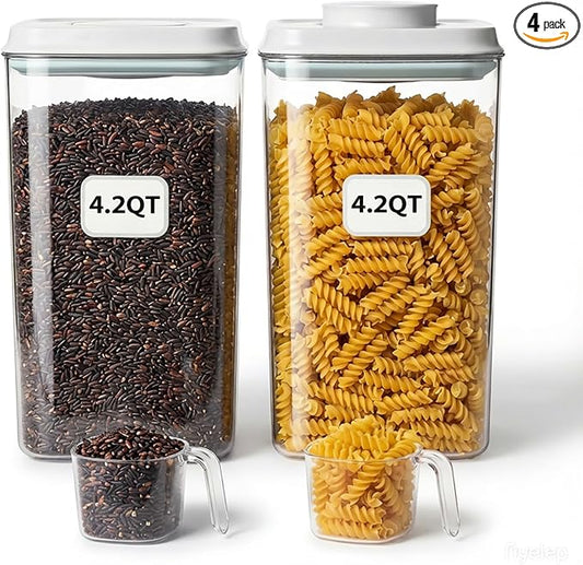 Pop Food Storage Containers Set Large Airtight Food Storage Containers with Pop Lids, Kitchen Pantry Organization and Storage, Cereal, Rice, Flour, Pasta & Snack Container, BPA Free, 2 x 4.2Qt