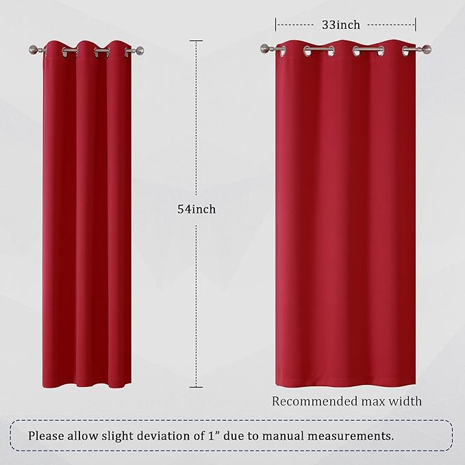 DUALIFE Red Blackout Curtains for Bedroom 54 Inch Length Room Darkening Thermal Insulated Short Kitchen Curtains with Grommet Window Drapes Curtain Panels 38 x 54 Inches Long