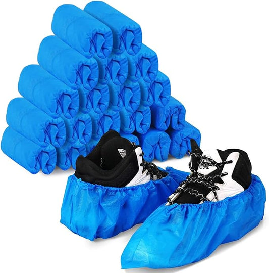 200 Pack 100 Pairs Disposable Shoe Covers Boot Cover Waterproof, Dust proof, The Size Fit Most, Non-slip, Blue, Protect Your Shoes, Floor, Carpet