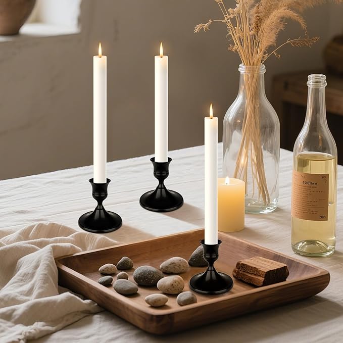 Black Candle Holder Taper Candle Holders, Set of 6 Candlestick Holders Decor for Home Decor, Metal Taper Candleholder for Fall Thanksgiving Halloween Christmas Table Fireplace Decor (6, Black)