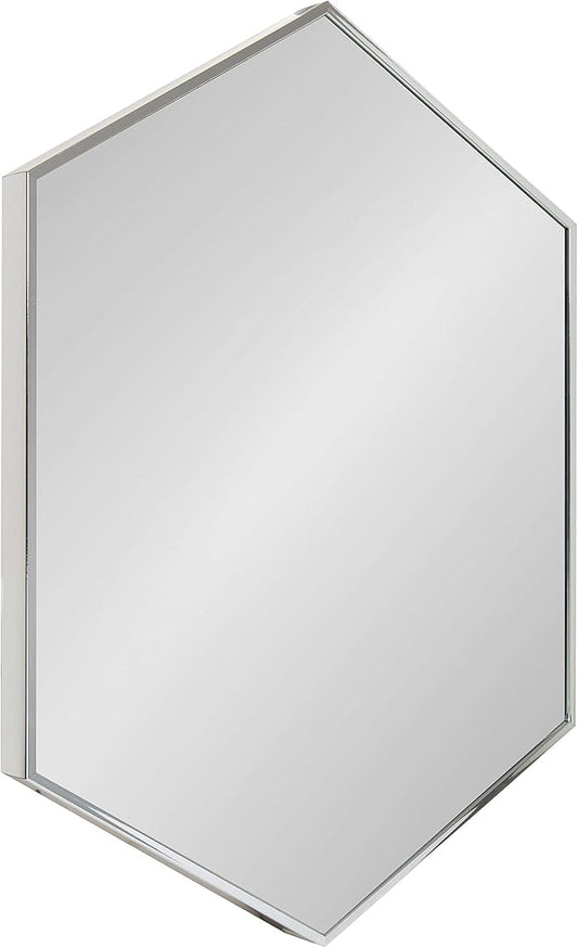 Kate and Laurel Rhodes Modern Hexagon Wall Mirror, Silver Chrome, 31x22-Inches