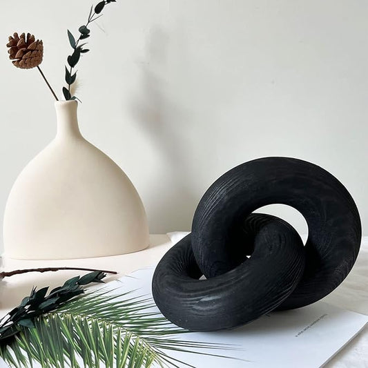 Double Ringwood Chain Link Decor- 2-Link Wood Knot Decor,Hand Carved Pine Wood Boho Bead, Suitable for Bedroom, Living Room, Coffee Table Decoration