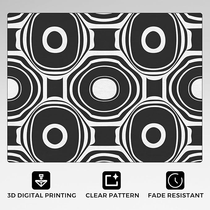 Black and White Geometric Rugs for Home Decor, 6x9 ft, Ring Circle Area Rugs for Living Room, Soft Non Slip Washable Modern Abstract Carpet Bedroom Decorations Dt-Ghf-31