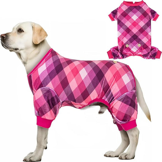 KYEESE Dog Pajamas Medium Sized Dog Comfy Pet Clothes Soft Coat Stretchy Onesie Lightweight Pjs Velvet Jammies,Pink, XX-Large