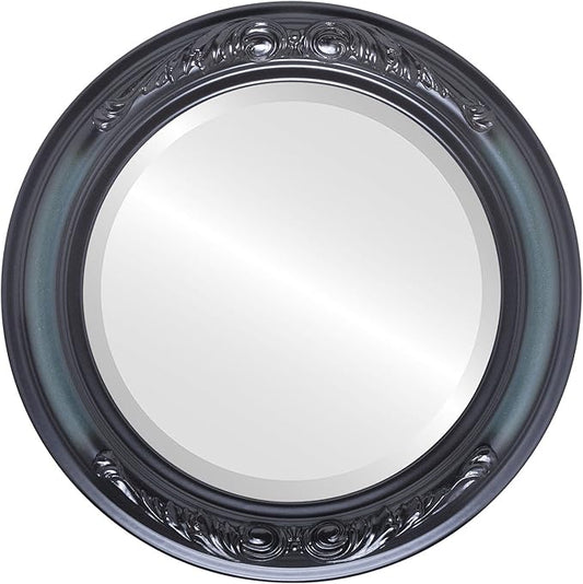 OVALCREST Round Beveled Wall Mirror for Home Decor - Florence Style - Hunter Green - 34x34 Outside Dimensions