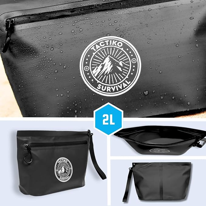 3-Pack Tactiko 3L Water Resistant Pouches - Waterproof Material w/Splashproof Zipper - Hold All Zipper Bags for Storage, Toiletries, Travel, Beach, Cruise, Home (3, Black/Gray/Green)