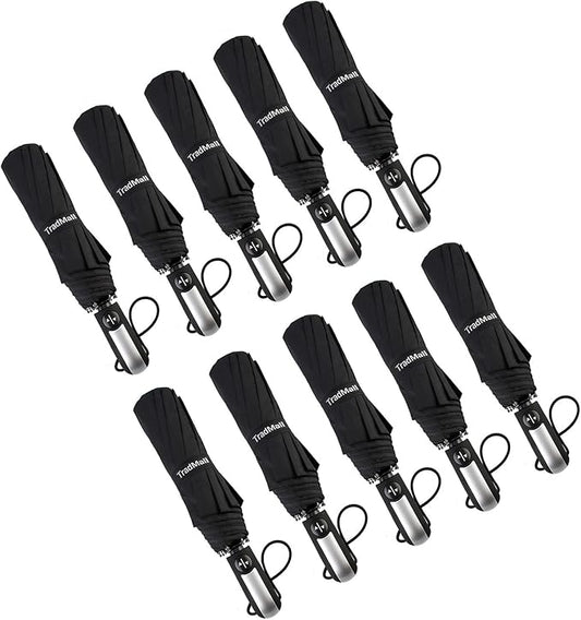 TradMall 10 Pack Bulk Umbrellas Travel Windproof Portable Compact Large Canopy Ergonomic Handle Auto Open & Close