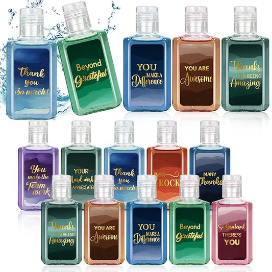 50 Pcs Thank You Mini Hand Sanitizer Bulk Employee Appreciation Gift Inspirational Small Hand Sanitizer 1fl oz Travel Size Hand Soap for Team Coworker Friends Teacher Christmas Valentine (Water Color)