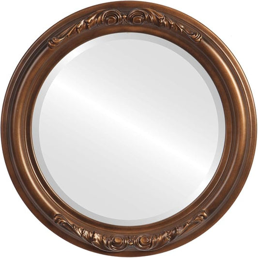 OVALCREST Round Beveled Wall Mirror for Home Decor - Florence Style - Sunset Gold - 28x28 Outside Dimensions