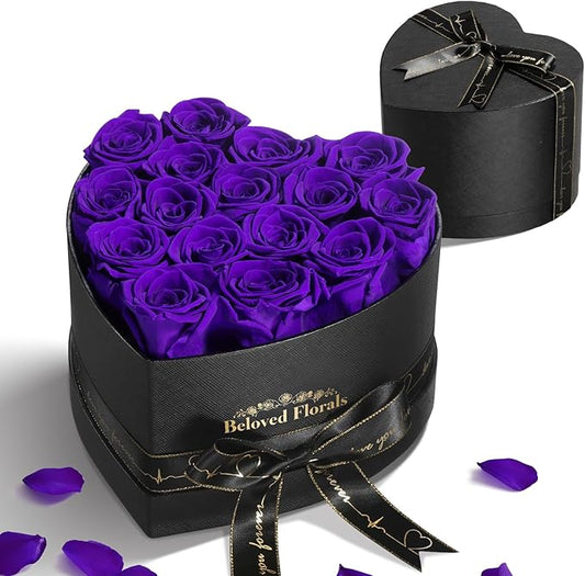 16 Preserved Flowers Rose Birthday Gifts for Women Her Mom Wife Girlfriend Grandma on Valentines Mothers Day Christmas Anniversary Romantic(Purple)