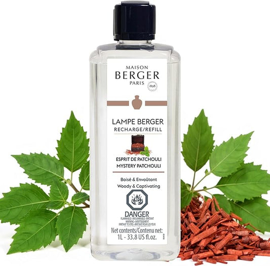 MAISON BERGER - Mystery Patchouli - AIr Freshener - Lampe Berger Fragrance Refill for Home Fragrance Oil Diffuser - 33.8 Fluid Ounces - 1 Liter